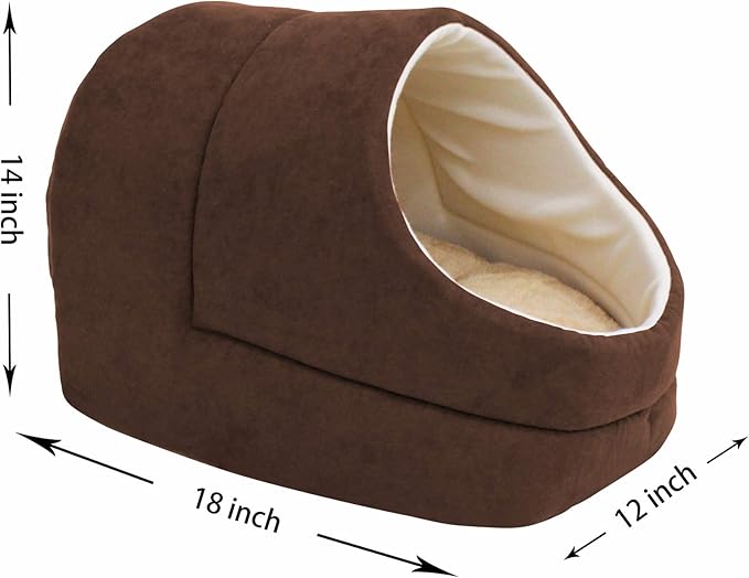 4 in 1 Self Warming Burrow Cat Bed, Pet Hideway Sleeping Cuddle Cave (Brown-2)