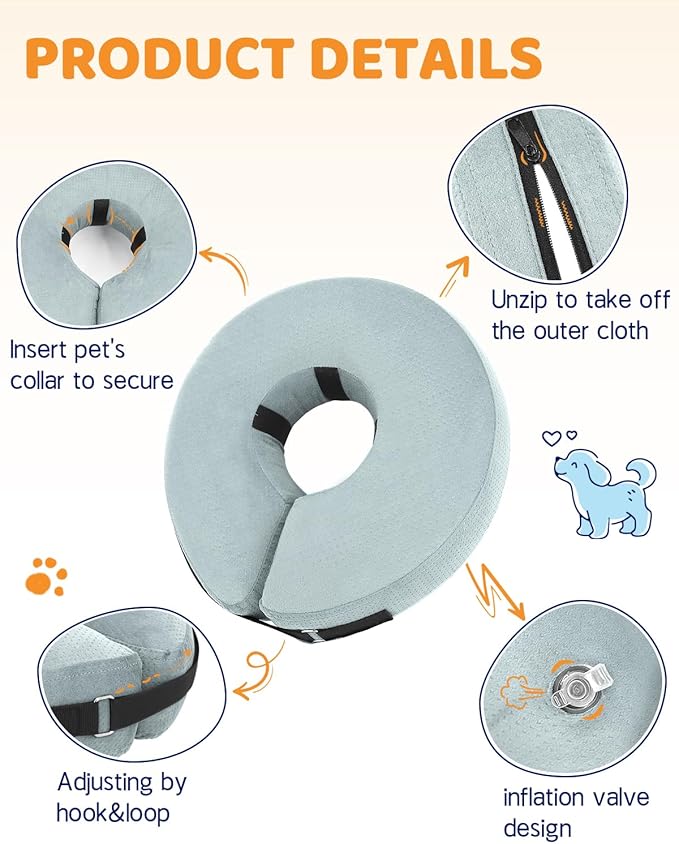 Supet Inflatable Dog Cone Collar for After Surgery Donut, Soft Dog Cones for Small Medium Large Dogs Pets, E Collar Pet Neck Donut Collar Alternative After Surgery