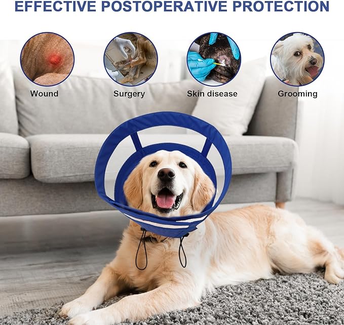 ASENKU Dog Cone Collar, Soft Adjustable Cone for Dogs to Stop Licking, Lightweight Recovery Dog Cone After Surgery, Pet E-Collar for Small, Medium & Large Dogs(Blue, XL)