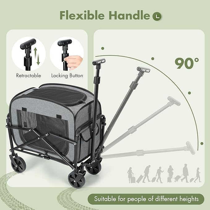 Lekereise Extra Large Pet Carrier with Wheels – Soft-Sided Foldable Rolling Cat Carriers for 2 Small Cats or Medium Large Dog Under 30lbs, Stable & Ventilated Travel Crate for Camping Outdoor, Grey