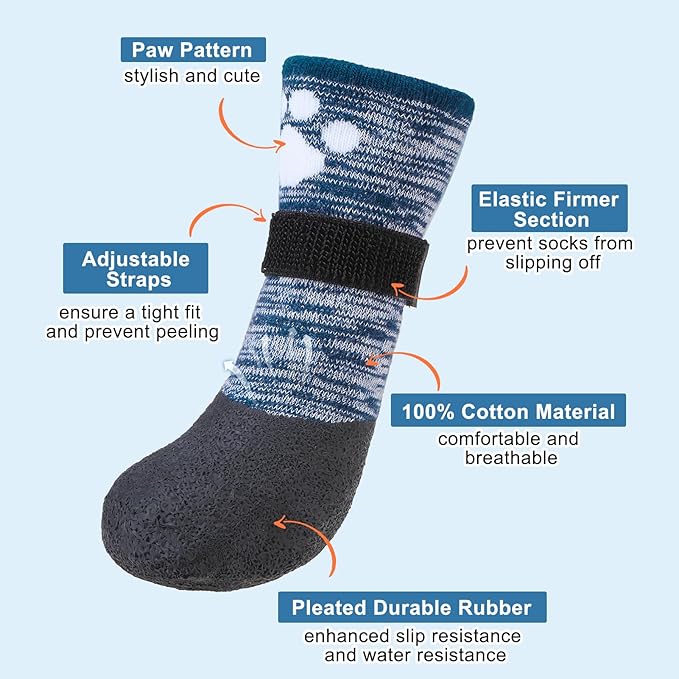 BEAUTYZOO Dog Booties Shoes for Hot Pavement, Waterproof Dog Boots for Small Medium Large Dogs, Traction Control Paw Protectors for Hardwood Floors Anti Slip, 6 PCS Dogs Grip Socks for Outdoor Walking