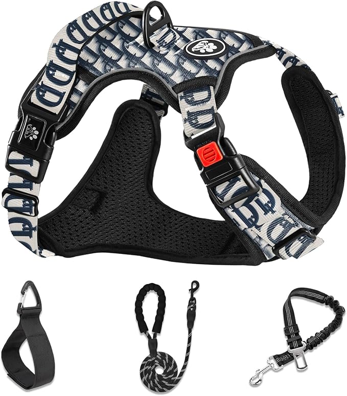 NESTROAD No Pull Dog Harness,Adjustable Oxford Dog Vest Harness with Leash,Reflective No-Choke Pet Harness with Easy Control Soft Handle for Small Dogs(Small,Vintage Blue)