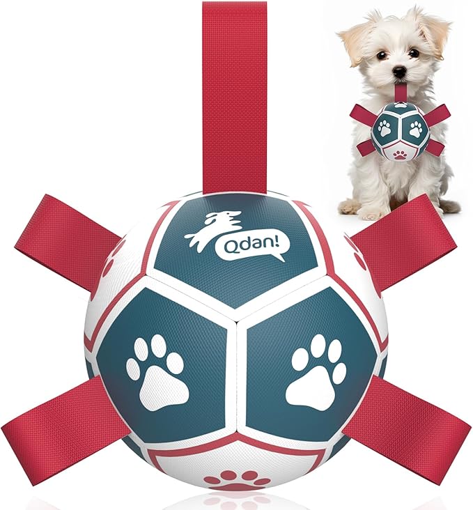 QDAN Dog Toys Balls with Bell Inside, Durable Dog Balls for Tug of War, Puppy Birthday Gifts, Dog Water Toys, Squeaky Ball for Small Dogs(Blue Red, 5 inch)