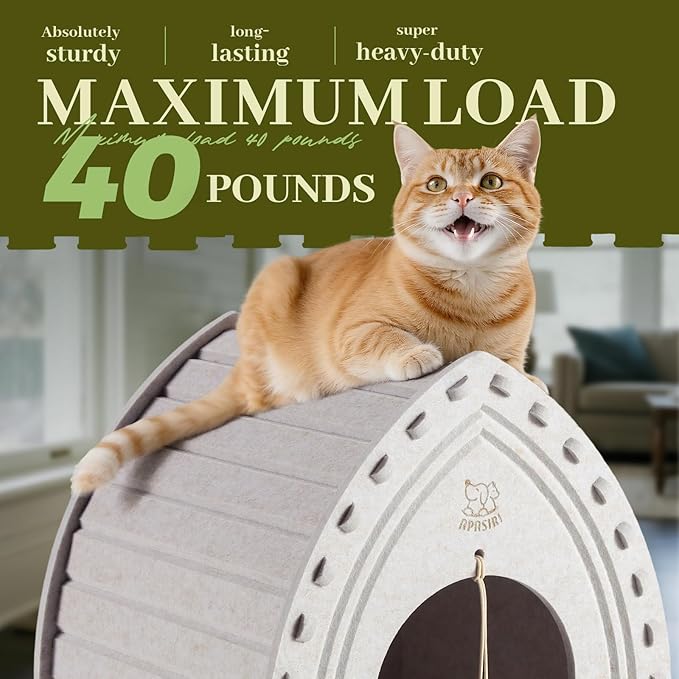 Apasiri Cat House for Indoor Cats: Innovative Polyester Fiber Cat Bed Cave, Sturdy and Scratch-Resistant, Compatible with Heating Pads. Original Castle Design—The Ultimate Gift for Your Feline Friend