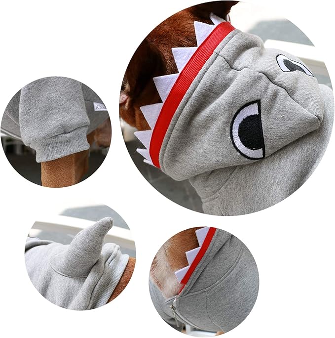 iChoue English Bulldog Shark Dog Halloween Costumes Clothes Sweater Cute Funny for Cold Weather Winter Coats Hoodies - Grey/XLarge