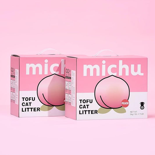 Michu Tofu Cat Litter Gen3 – 100% Natural & Biodegradable Clumping Formula, Fast-Clumping, Odor-Control, Flushable, Low-Tracking, Dust-Free – Value Box, 2 Boxes=22 lb, Peach