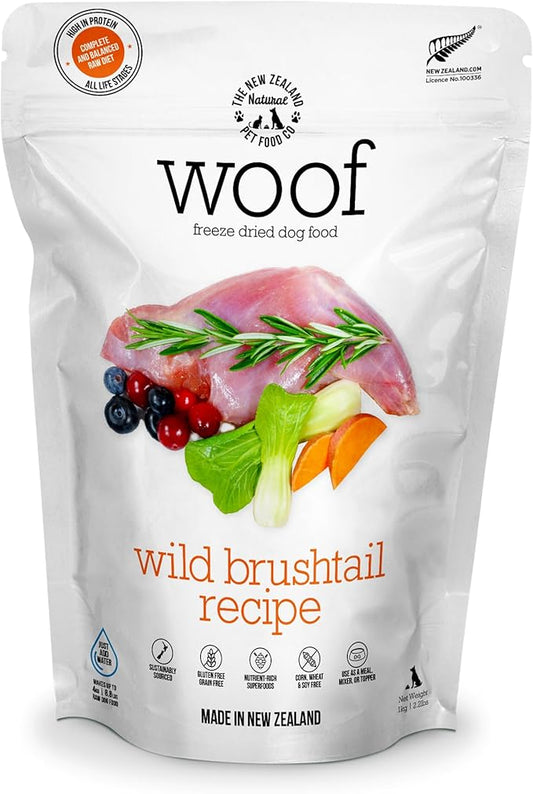The New Zealand Natural Pet Food Co WOOF Freeze Dried Dog Food - Wild Brushtail Recipe, High Protein Dog Treats, Dog Food Toppers & Meals, 2.2 lb