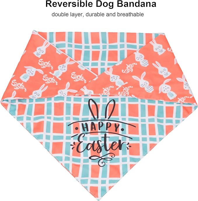 ADOGGYGO Easter Dog Bandana, Multiple Sizes Offered, Reversible Festival Pet Bandana Triangle Dog Scarf for Medium Large Dogs Pets (Large, Easter)