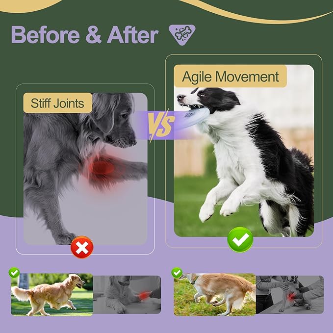 Hip and Joint Supplement for Dogs Chews with Glucosamine Chondroitin for Dog, Turmeric, Omega-3 and Collagen Chews for Dogs – Joint Pain Relief – Large & Small Breed - 300g