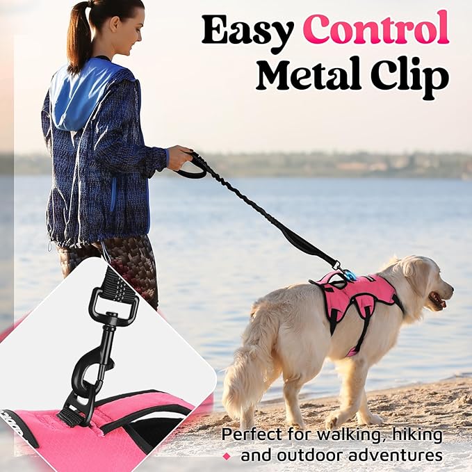 rabbitgoo Escape Proof Dog Harness, Soft Padded Full Body Pet Harness, Reflective Adjustable No Pull Vest with Lift Handle and Leash Clip for Large Dogs Walking Hiking Training, L, Pink