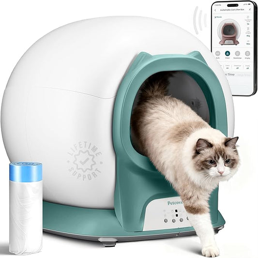 Self Cleaning Litter Box with Auto Safety Sensors for Multiple Cats - Automatic Cat Litter Box Self-Cleaning - Covered Odor Removal with APP Control - Compatible On All WiFi - Electric Robot