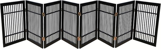 Pet Dog Gate Strong and Durable Freestanding Folding Acacia Hardwood Portable Wooden Fence Indoors or Outdoors by Urnporium (Black Pet Gate, 8 Panel 24" Tall)