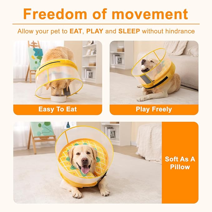 Inflatable Dog Cone Collar for Large Medium Small Dogs, Soft Dog Donut Collar Adjustable Recovery Cone for Pets After Surgery, Extra Enhanced Anti-Licking Guard Shield (Pineapple, X-Large)