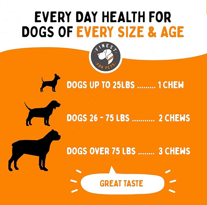 Finest For Pets Multivitamin Dog Supplement – 10 in 1 with Omega Fish Oil & Glucosamine for Improved Joint & Skin Support, Gut, Digestion & Immune Everyday Health (120 Chewable Treats)