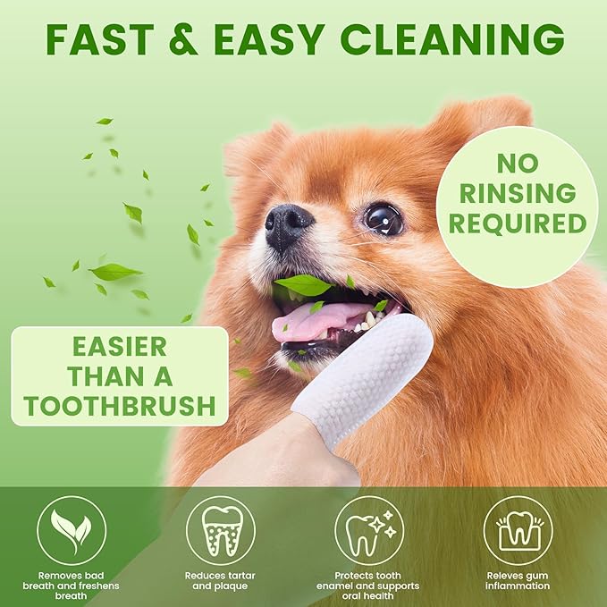 Dog Dental Care Wipes - Pet Teeth Cleaning Wipes for Dogs & Cats - Reduces Plaque, Freshens Breath Dog Dental Care Solution Pet Finger Wipes(60 PCS, Unscented)