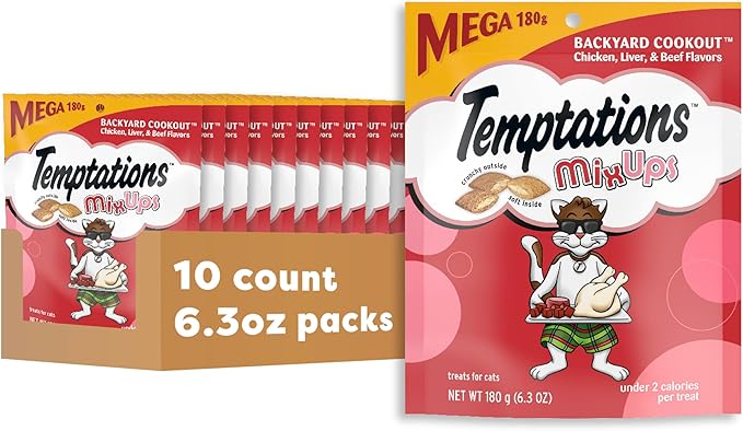 Temptations MixUps Backyard Cookout Flavor Crunchy and Soft Cat Treats, 6.3 oz. Pouch (Pack of 10)