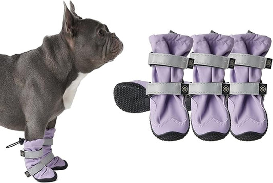 Spark Paws Dog Shoes, Waterproof Dog Boots for Medium to Large Dogs, Non Slip, Breathable Dog Booties and Paw Protectors - 4PCS Doggie Hiking Boots with Reflective Straps - Lilac, Size 3