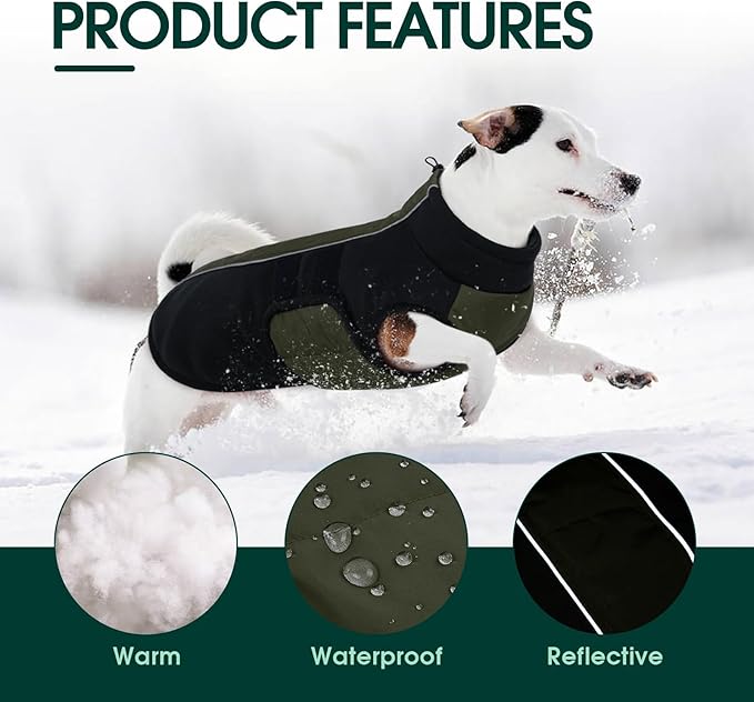 Kuoser Dog Coat for X-Small Dogs | Winter, Waterproof | Keep Tiny Pups Toasty on Chilly Walks! Ultra-Lightweight, Snug Fit - Happy Toy Breeds & No Shivering, Green XS