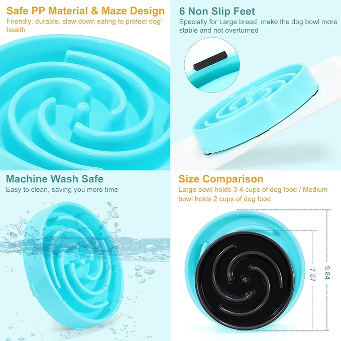 Slow Feeder Large Dog Bowl - Non Slip Maze Puzzle Bowl for Medium Dogs - Blue