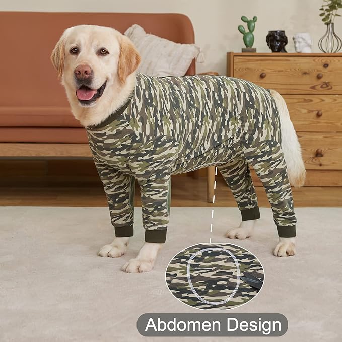 Yeapeeto Dog Onesie Surgery Recovery Suit for Large Medium Bodysuit Dogs Pajamas PJS Full Body for Shedding, Prevent Licking, Wound Protection, Cone Alternative (3XL, Camo)