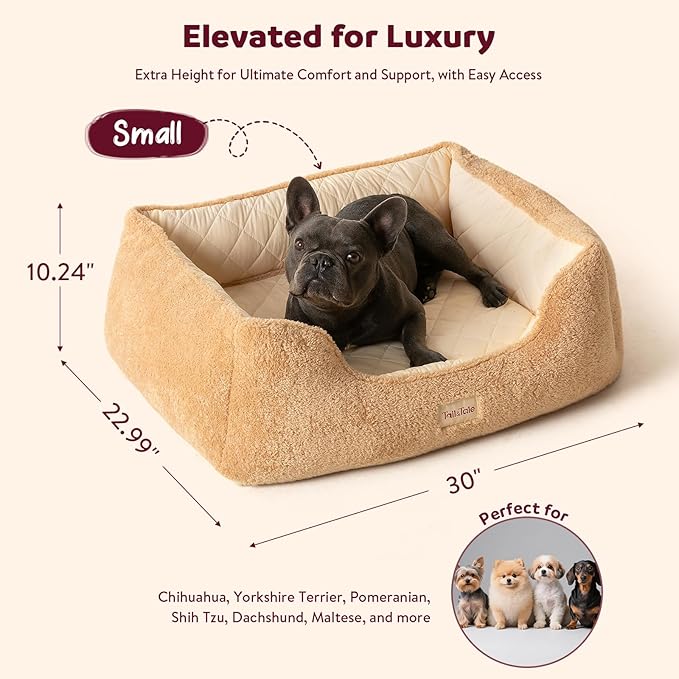 Cooling Orthopedic Dog Bed for Small Dogs, Puppies & Cats - Fluffy Comfort Pet Bed w/Memory Foam, Dog Pillow, Non-Slip Bottom & Durable Zipper. Crate Pad w/Chew Proof, Washable & Waterproof Cover