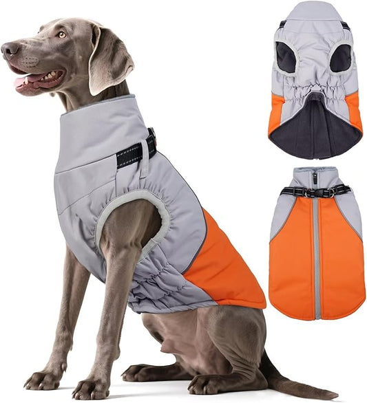Dog Coat for Large Dogs,XXXL Waterproof Dog Jacket with Collar Built in,Reflective Winter Jacket with Fleece Lined Warm Cold Weather Coats for Extra Large Dogs,Pet Snow Jacket Suit,Orange,3XL