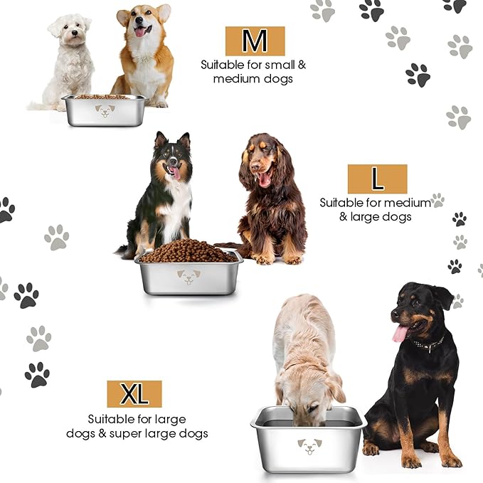 Sweetude 4 Pcs Stainless Steel Dog Bowls Bulk High Capacity Metal Dogs Food and Water Bowls for Large Dogs Pets(Silver,0.85 Gallon)