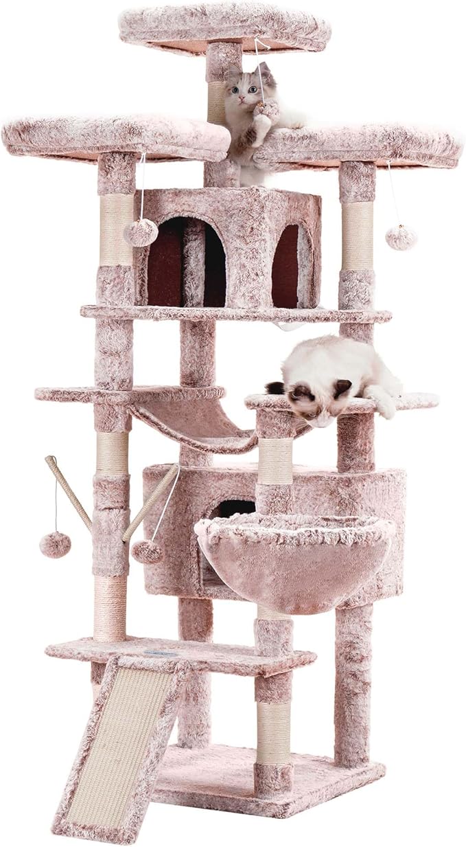 Hey-brother Cat Tree, 71 inches XL Large Cat Tower for Indoor Cats, Multi-Level Cat House with 3 Padded Perches, Big Scratcher, Cozy Basket, 2 Cat Condos and Scratching Posts, Muchroom MPJ034MU