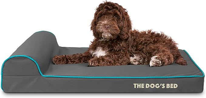 The Dog’s Bed Orthopedic Headrest Dog Bed Med Grey/Blue, Memory Foam, Pain Relief: Arthritis, Hip & Elbow Dysplasia, Post Surgery, Lameness, Waterproof Washable Cover