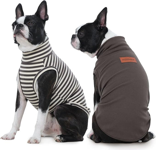 FUAMEY 2 Pack Dog Fleece Vest for Small Dogs,Maltese Chihuahua Stretchy Dog Sweatshirts Warm Dogs Pullover Winter Pet Sweaters with Leash Hole Puppy Turtleneck Sleeveless Grey S