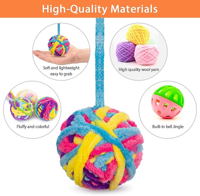 Retro Shaw Cat Toys Balls, 6Pack Yarn Cat Ball with Bell Inside, Interactive Kitten Toys for Indoor Cats Kitty Chew Kick, Colorful Soft Fuzzy Pet Toy Ball with String