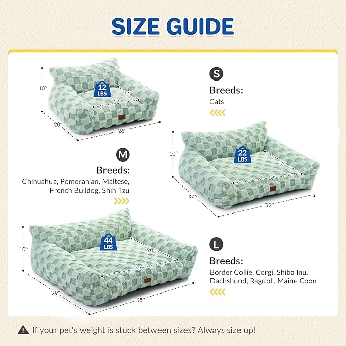 Cat Bed Cats Couch for Puppy and Kitten, Fluffy Pet Couch Small Dog Sofa Bed, Supportive Cat Sofa for Indoor Cats, Washable Cover & Non-Slip, 26 inch, Green