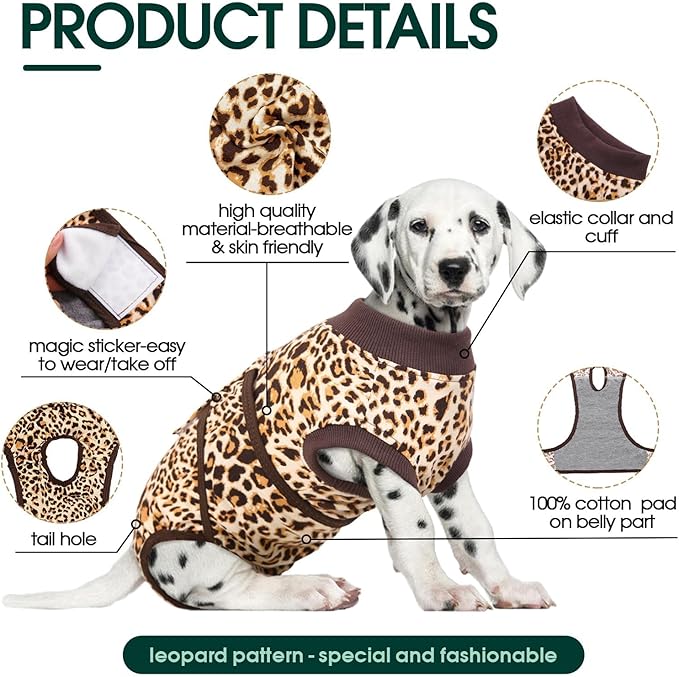 Kuoser Dog Surgery Suit, Comfy Dog Recovery Suit Female Doggie Onesie for Surgery, Post-Op Onesie for Female & Male Dogs, Soft Protective Wear, BrownLeopard XL