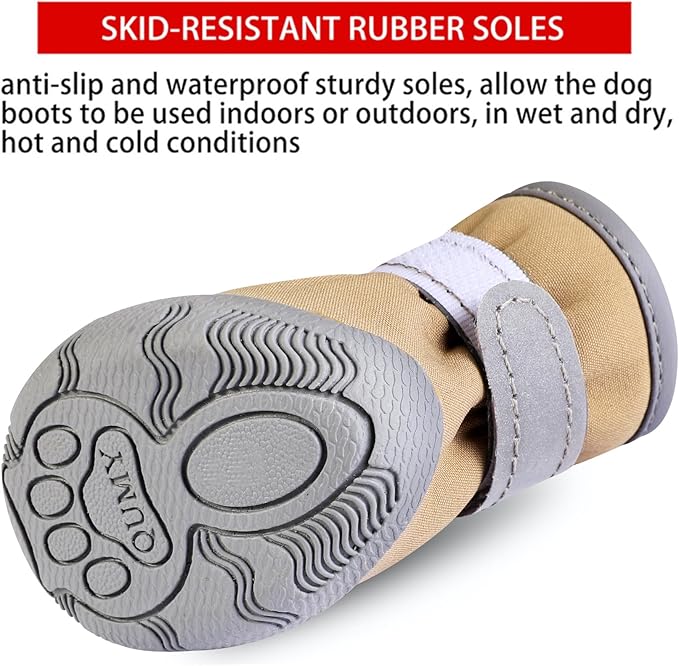 QUMY Dog Shoes for Small Dog, Puppy Dog Boots & Paw Protectors for Winter, Summer Hot Pavement, Waterproof in Rainy Weather, Ourdoor Walking, Indoor Hardfloors Skid-Resistant Soles Khaki Size 2