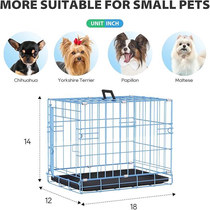 BestPet | Dog Crate | 18" | Blue | Foldable Metal Kennel with Single Doors, Secure Slide-Bolt Latches, Leakproof Tray | Portable Dog Cage for Small Breeds | for Travel, Indoor & Outdoor Use