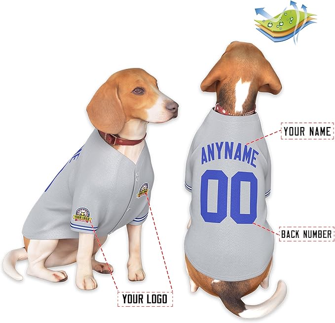 Custom Dog Baseball Jersey with Name Number Logo for Small Pet Dogs-Personalized Dog Shirts