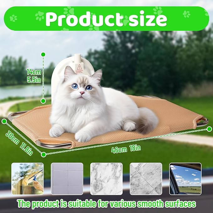 Cat Window Perch for RV & Balcony,Single Suction Cup High Suction Foldable Metal Frame Robust Breathable Lounger Hammock Seat Resting Bed Holds Large Cats Kittens Indoor