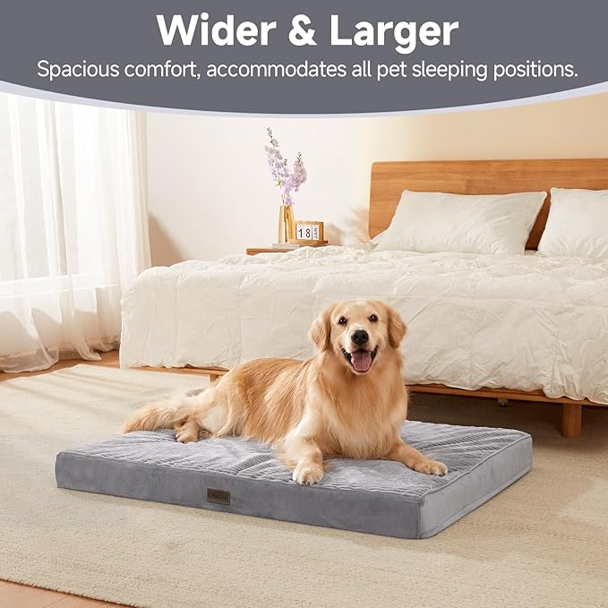 OhGeni Orthopedic Waterproof & Machine Washable Dog Bed for Medium Large Pets, Cat Mat with 25D Egg Crate Foam, Non-Slip Bottom & Removable Cover, 44 Inches(Gray)