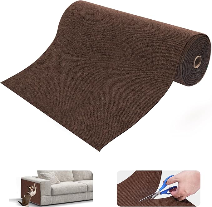 Uranshin Trimmable Cat Scratch Mat pad Self-Adhesive Cat Scratching Post Carpet Covered 78.7"x15.8" Cat Tree Shelves Replacement Parts cat Furniture Protector for Couch Wall (Brown)