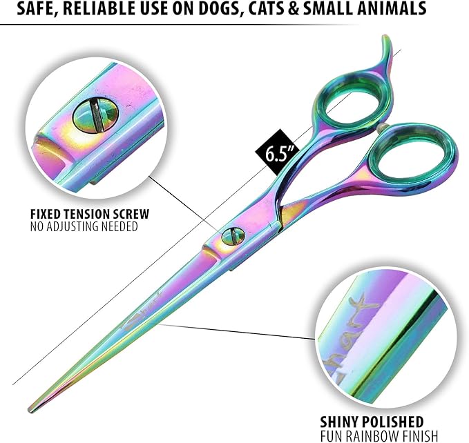 6.5 Inch Straight Rainbow Pet Scissors for Grooming Small Dogs - Professional Precision & Stunning Results - Comfortable Design - Trusted by Grooming Pros - Dog Shears - Ideal Scissors for Pet