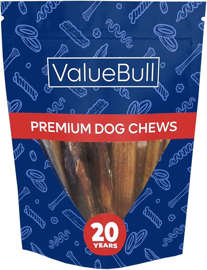 ValueBull Bully Sticks for Large Dogs, Jumbo 6 Inch, 10 Count - All Natural, Grass Fed, Single Ingredient, Long Lasting Dog Treats for Aggressive Chewers