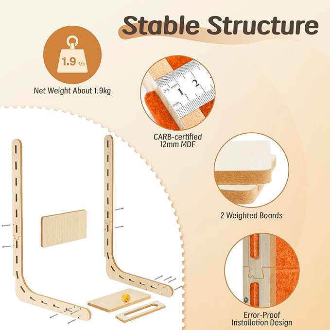 L Shaped Cat Scratcher with Ball Toy Felt Standing Cat Scratching Board for Indoor Cats Adults Vertical Scratch Pad Furniture Protector Kitten Toys 26.8 Inch-Orange