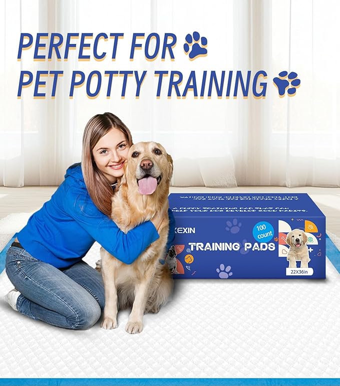 Large Puppy Pee Pads 22x36 Inch 100-Pack | Extra Absorbent Potty Training Pads for Dogs | Leakproof Quick-Dry & Odor Blocking Pet Housebreaking Supplies