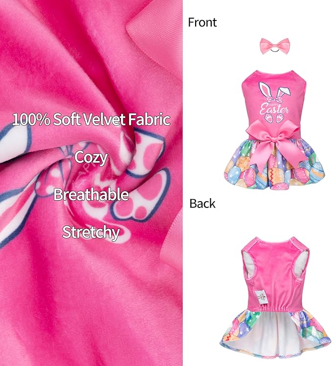 CuteBone Happy Easter Eggs Dog Dress Velvet for Small Dogs Girl Pink Puppy Dresses Dog Clothes CVA18S-D
