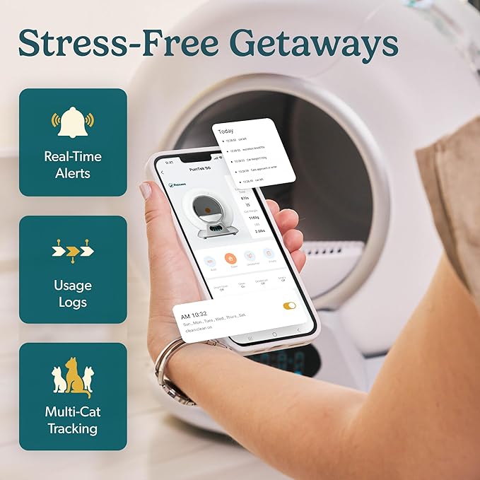 PetCove Self Cleaning Automatic Litter Box for Multi cat - XL Capacity/Quiet Operation/Odor Control/Anti-Pinch Safety/Easy App Control with Ultra Fast 5 GHz Wi-Fi - Includes Litter Bag Liners