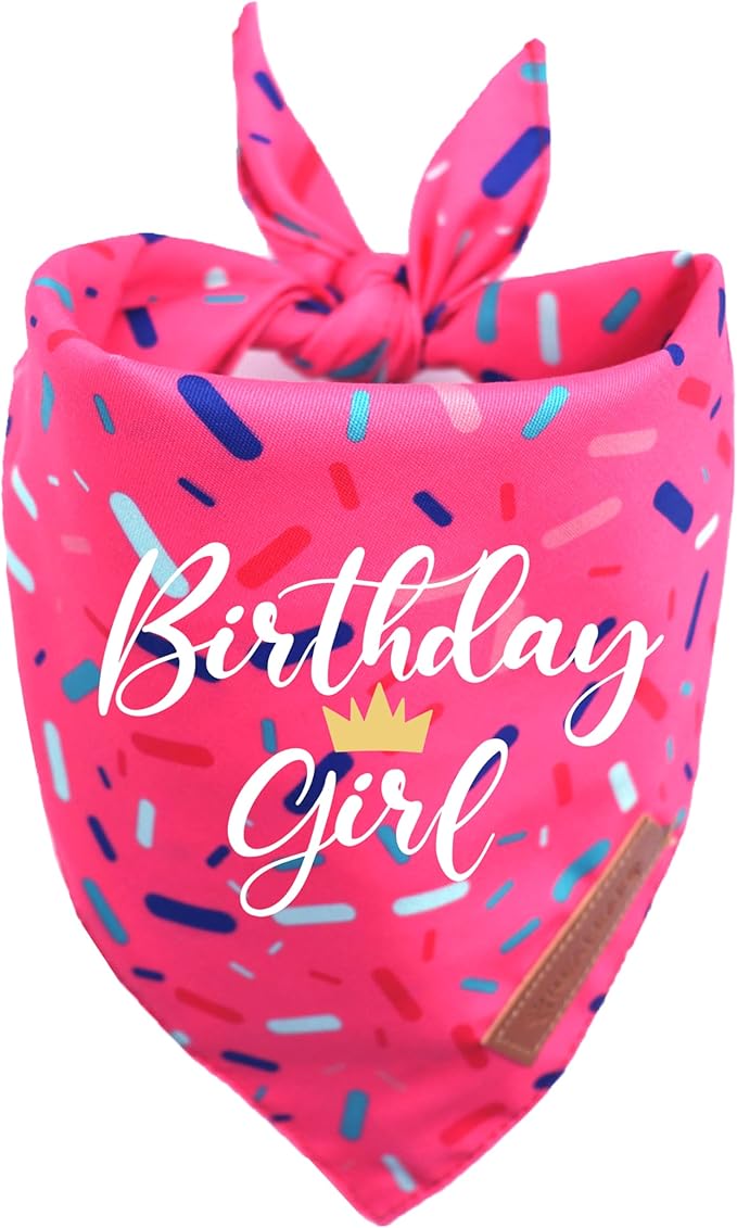 Realeaf Birthday Girl Dog Bandana, Dog Birthday Party Supplies,Premium Durable Fabric, Bandanas for Medium and Large Dogs Pets (Pink, Large)