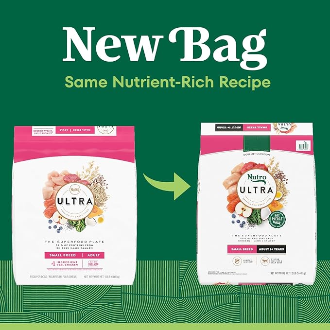 Nutro Ultra Adult Small Breed Dry Dog Food, Chicken, Lamb and Salmon Protein Trio, 12 lb Bag