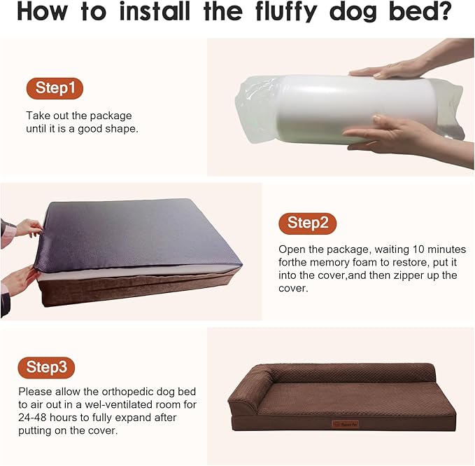 Orthopedic Dog Bed Medium Size Dog, Memory Foam Pet Bed for Medium and Large Dogs, Washable Removable Cover, Nonskid Bottom, Waterproof, 35x23x6 Inches, Brown Grey