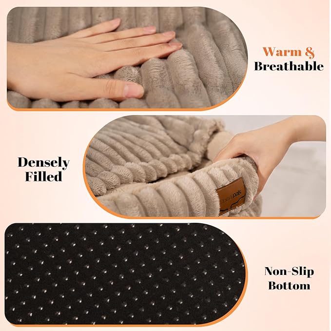 CHEERPALS Cat Bed Cave for Indoor Cats, Washable Round Cat Bed Soft Fluffy Pet Bed for Kitty, Puppy and Small Dog(Khaki)