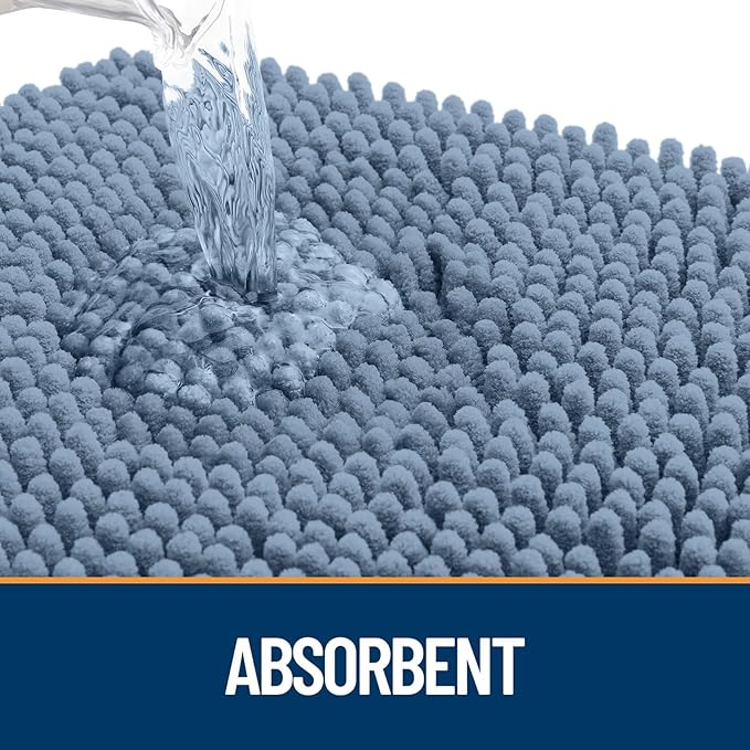 OLANLY Dog Door Mat for Muddy Paws 48x30, Absorbs Moisture and Dirt, Absorbent Non-Slip Washable Doormat, Quick Dry Chenille Mud Mat for Dogs, Entry Indoor Entryway Carpet for Inside Floor, Airy Blue